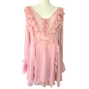 Junior Plus 1X Pink Fairy Ruffle Mini Dress Spring Summer NWT